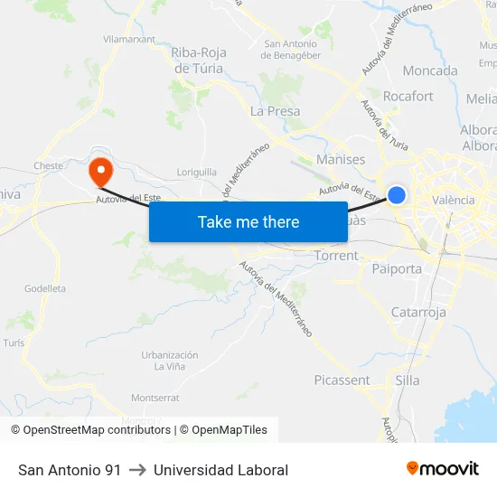 San Antonio 91 to Universidad Laboral map