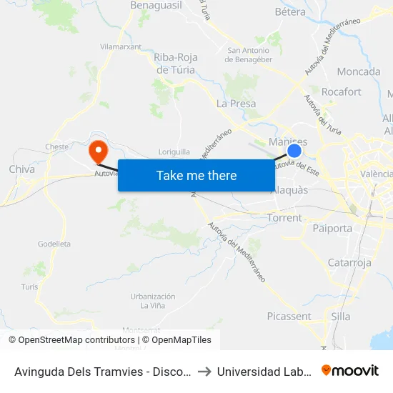 Avinguda Dels Tramvies - Discoteca to Universidad Laboral map
