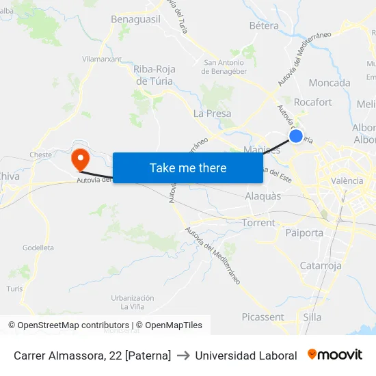 Carrer Almassora, 22 [Paterna] to Universidad Laboral map
