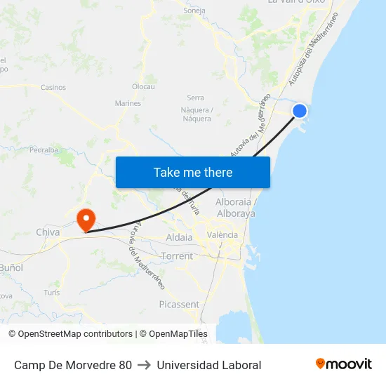 Camp De Morvedre 80 to Universidad Laboral map