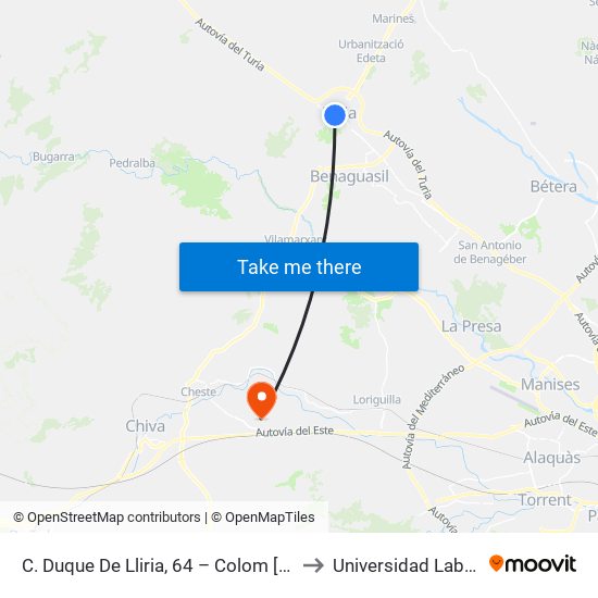C. Duque De Lliria, 64 – Colom [Llíria] to Universidad Laboral map