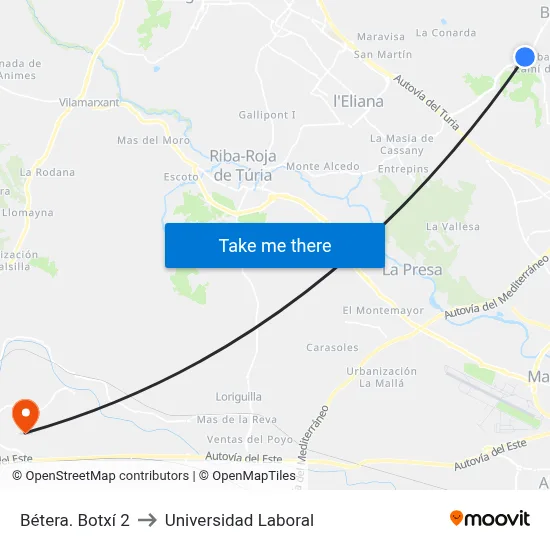 Bétera. Botxí 2 to Universidad Laboral map
