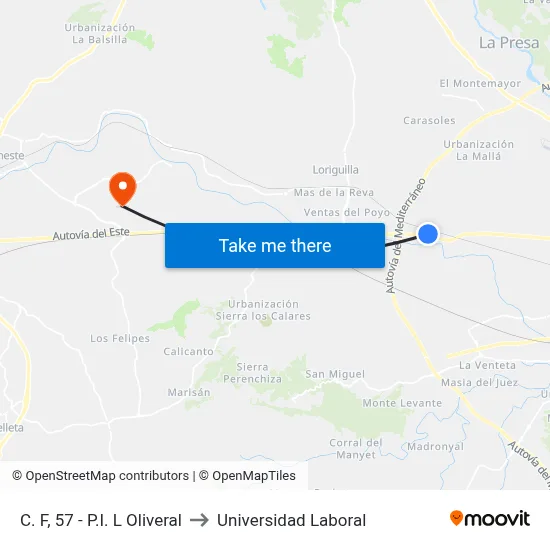 C. F, 57 - P.I. L Oliveral to Universidad Laboral map