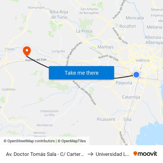 Av. Doctor Tomás Sala - C/ Carters [València] to Universidad Laboral map
