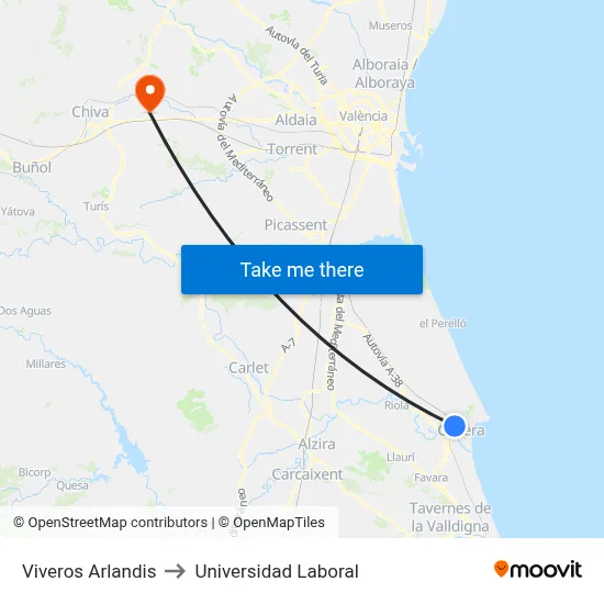 Viveros Arlandis to Universidad Laboral map
