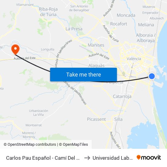 Carlos Pau Español - Camí Del Canal to Universidad Laboral map