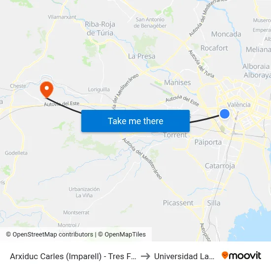 Arxiduc Carles (Imparell) - Tres Forques to Universidad Laboral map
