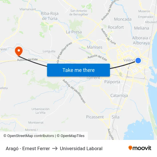 Aragó - Ernest Ferrer to Universidad Laboral map