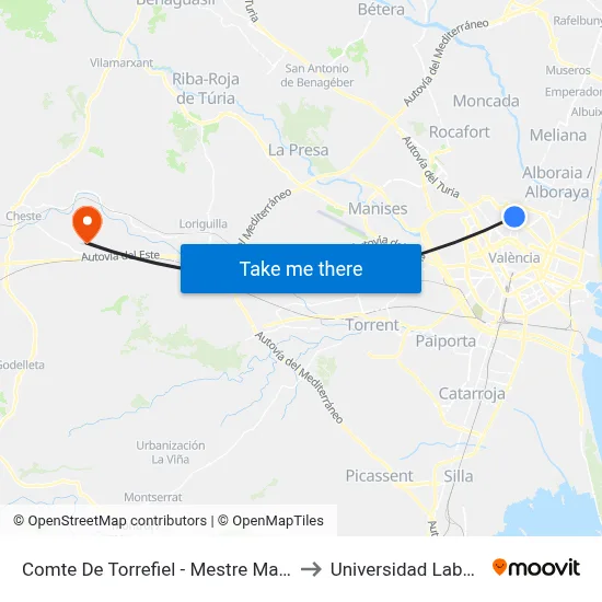 Comte De Torrefiel - Mestre Marçal to Universidad Laboral map