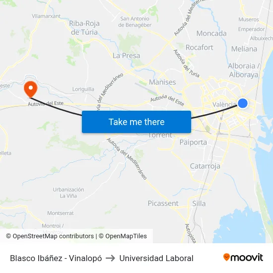 Blasco Ibáñez - Vinalopó to Universidad Laboral map