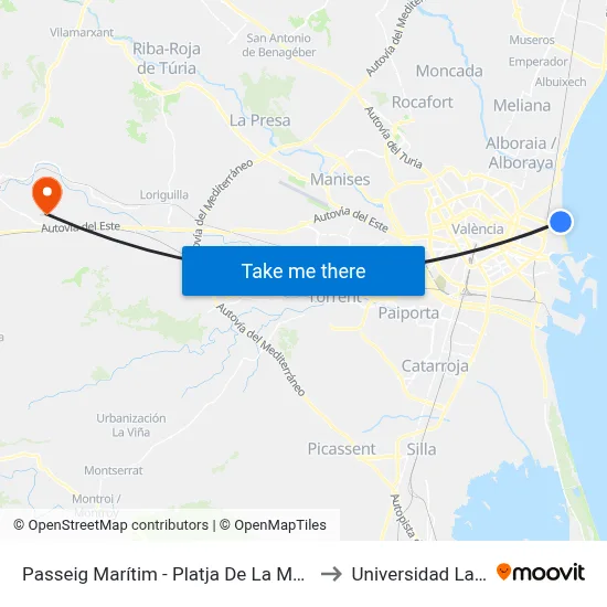 Passeig Marítim - Platja De La Malva-Rosa to Universidad Laboral map