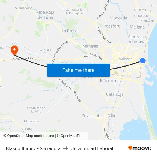 Blasco Ibáñez - Serradora to Universidad Laboral map