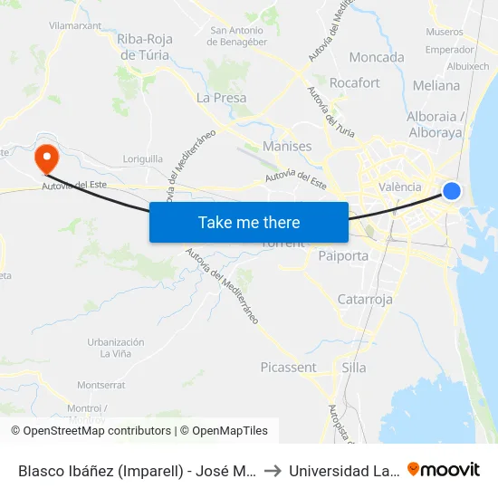 Blasco Ibáñez (Imparell) - José María Haro to Universidad Laboral map