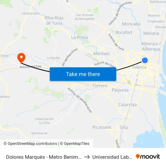 Dolores Marqués - Metro Benimaclet to Universidad Laboral map