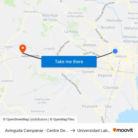 Avinguda Campanar - Centre De Salut to Universidad Laboral map