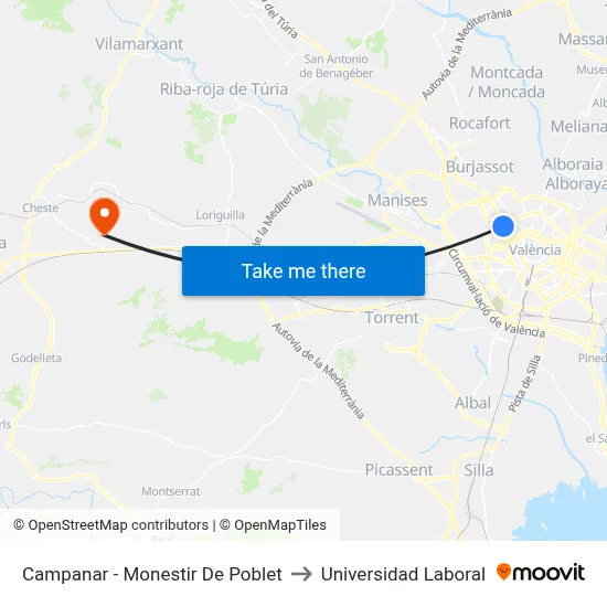 Campanar - Monestir De Poblet to Universidad Laboral map