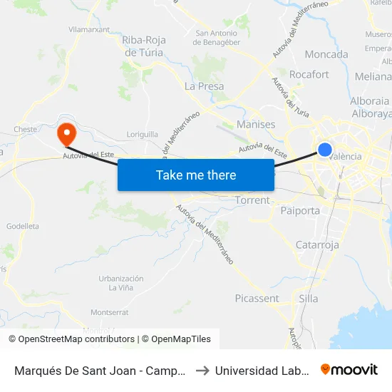 Marqués De Sant Joan - Campanar to Universidad Laboral map