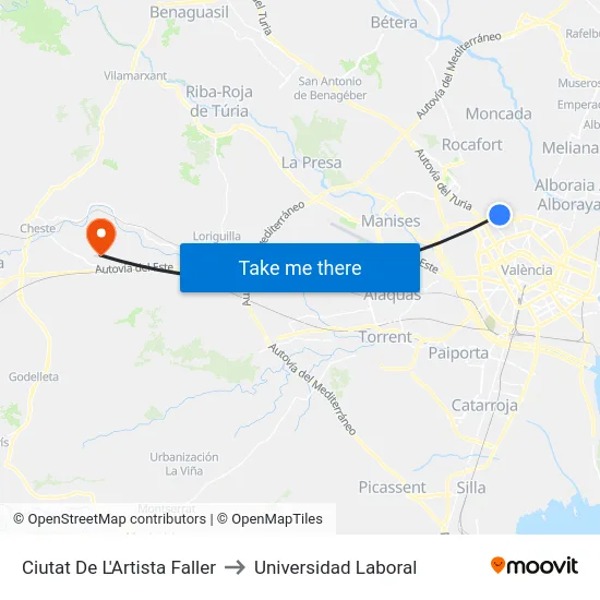 Ciutat De L'Artista Faller to Universidad Laboral map