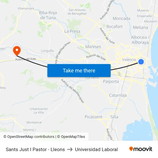 Sants Just I Pastor - Lleons to Universidad Laboral map