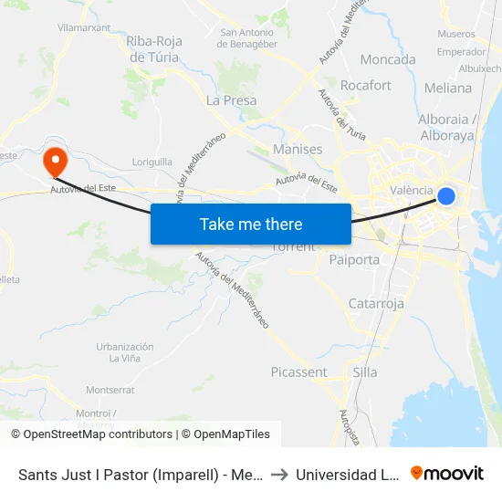 Sants Just I Pastor (Imparell) - Metro Amistat to Universidad Laboral map