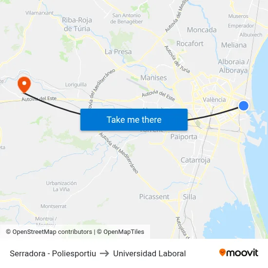 Serradora - Poliesportiu to Universidad Laboral map