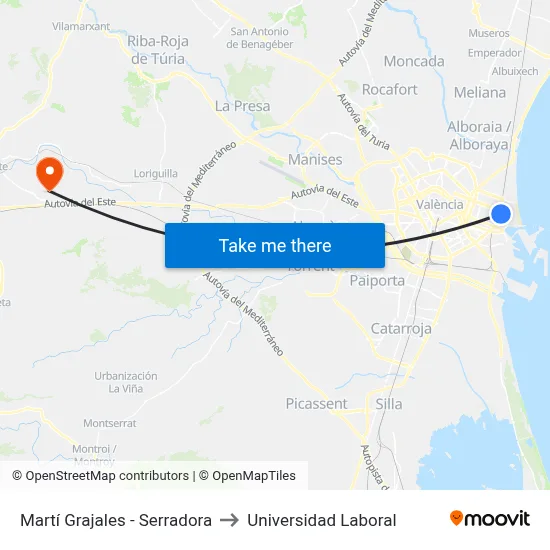 Martí Grajales - Serradora to Universidad Laboral map