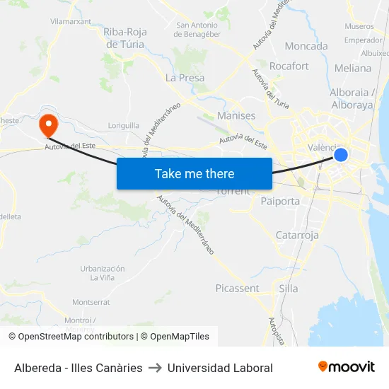 Albereda - Illes Canàries to Universidad Laboral map