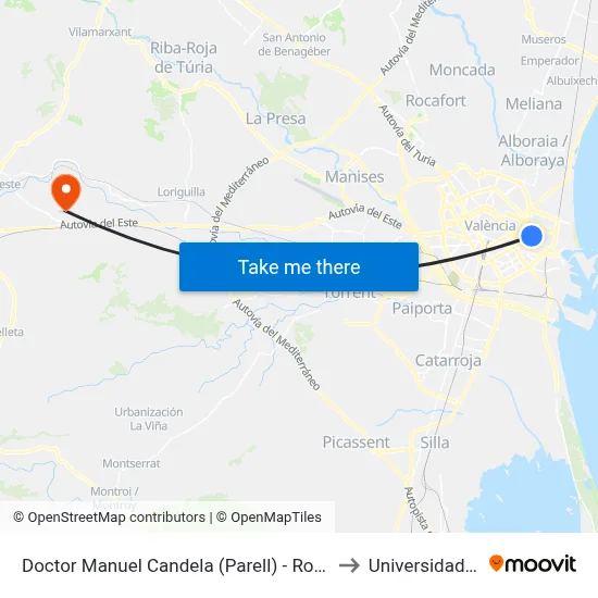 Doctor Manuel Candela (Parell) - Rodríguez De Cepeda to Universidad Laboral map
