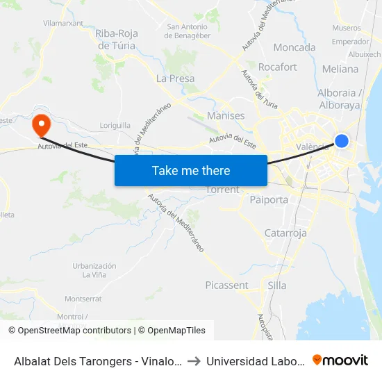 Albalat Dels Tarongers - Vinalopó to Universidad Laboral map