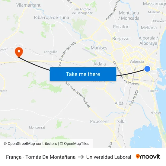 França - Tomás De Montañana to Universidad Laboral map