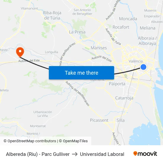 Albereda (Riu) - Parc Gulliver to Universidad Laboral map