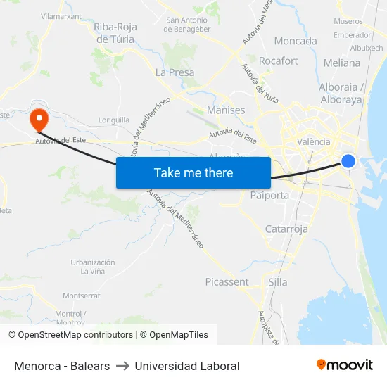 Menorca - Balears to Universidad Laboral map