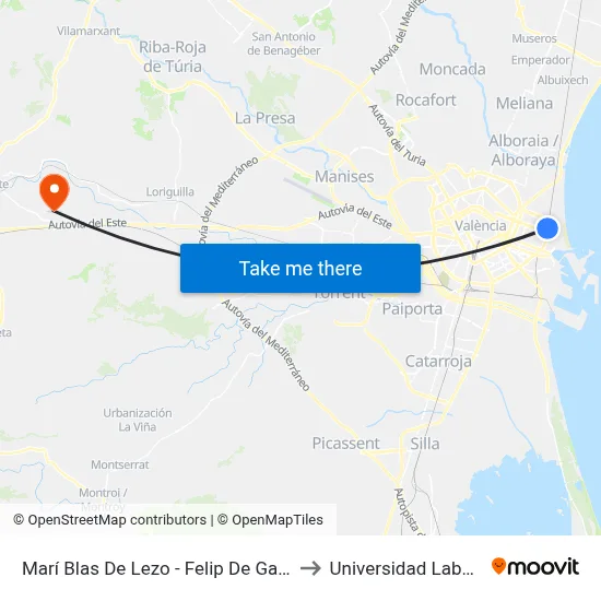 Marí Blas De Lezo - Felip De Gauna to Universidad Laboral map