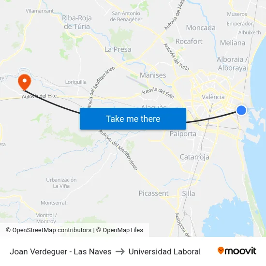 Joan Verdeguer - Las Naves to Universidad Laboral map