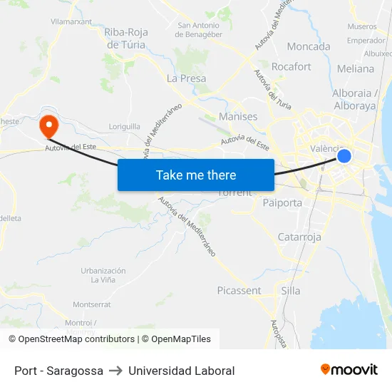Port - Saragossa to Universidad Laboral map