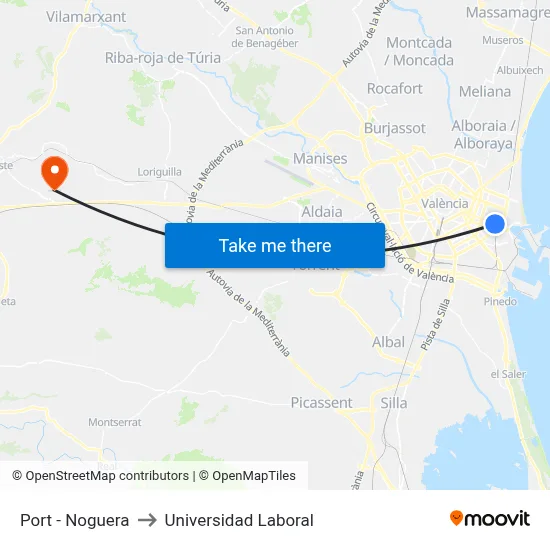 Port - Noguera to Universidad Laboral map