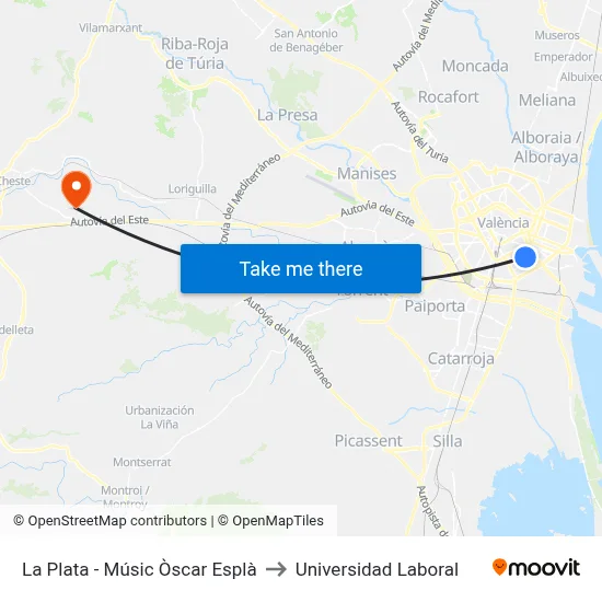 La Plata - Músic Òscar Esplà to Universidad Laboral map