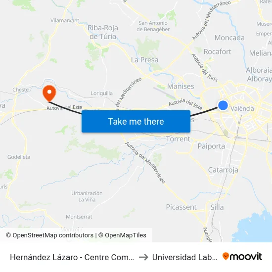 Hernández Lázaro - Centre Comercial to Universidad Laboral map