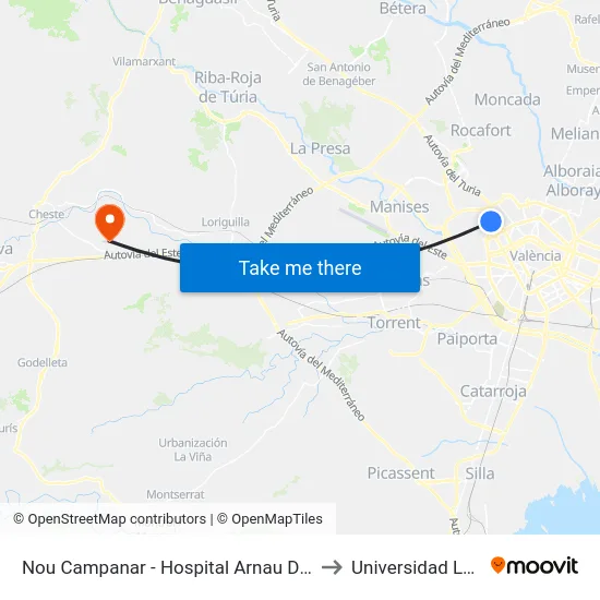 Nou Campanar - Hospital Arnau De Vilanova to Universidad Laboral map