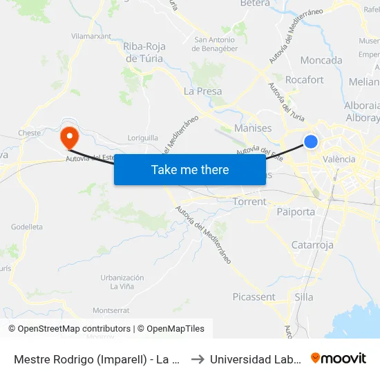 Mestre Rodrigo (Imparell) - La Safor to Universidad Laboral map