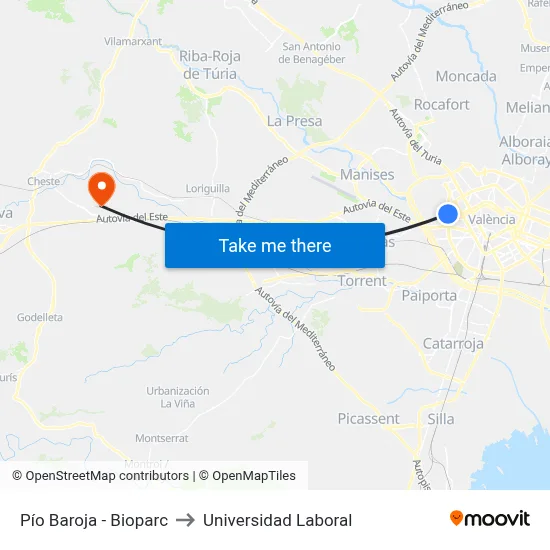 Pío Baroja - Bioparc to Universidad Laboral map