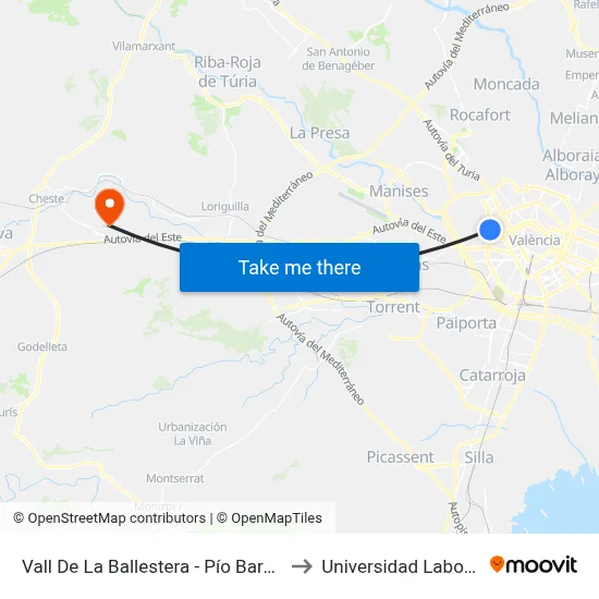 Vall De La Ballestera - Pío Baroja to Universidad Laboral map