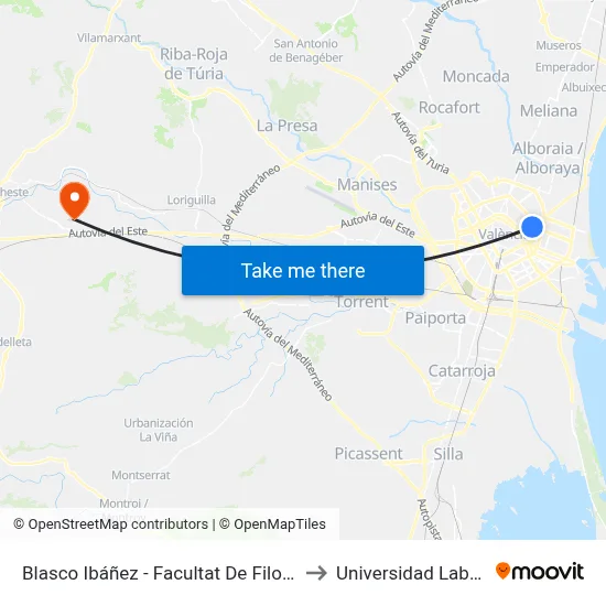Blasco Ibáñez - Facultat De Filologia to Universidad Laboral map