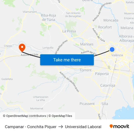 Campanar - Conchita Piquer to Universidad Laboral map