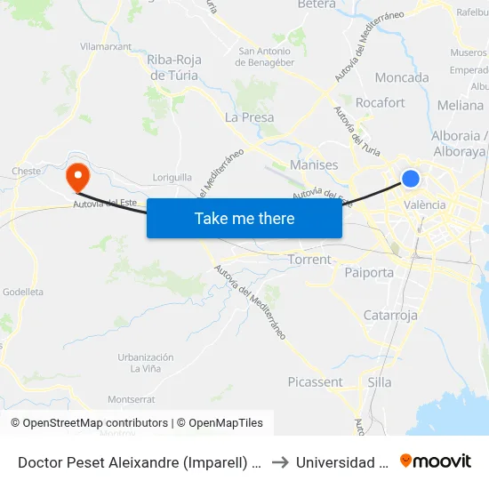 Doctor Peset Aleixandre (Imparell) - Metro Trànsits to Universidad Laboral map
