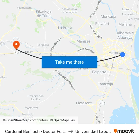 Cardenal Benlloch - Doctor Ferran to Universidad Laboral map