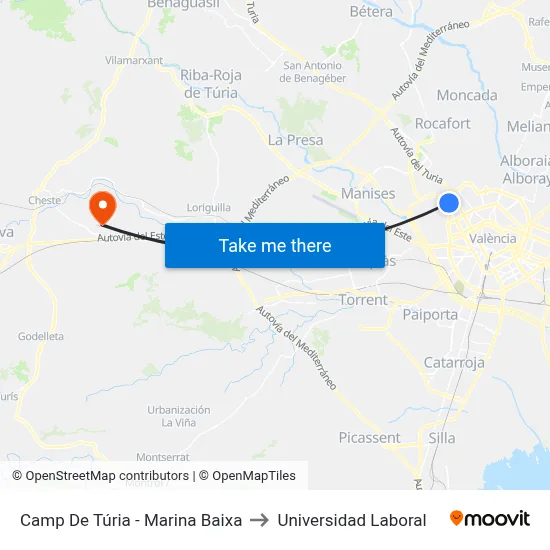 Camp De Túria - Marina Baixa to Universidad Laboral map