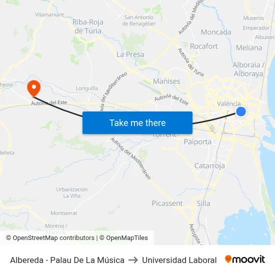 Albereda - Palau De La Música to Universidad Laboral map