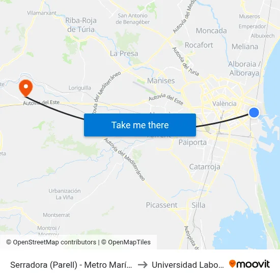 Serradora (Parell) - Metro Marítim to Universidad Laboral map