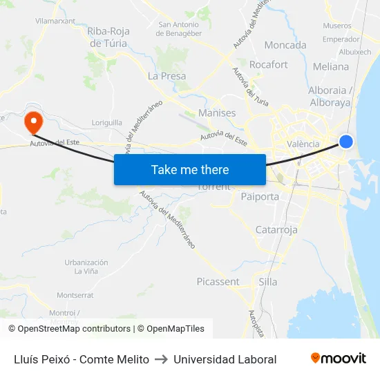 Lluís Peixó - Comte Melito to Universidad Laboral map